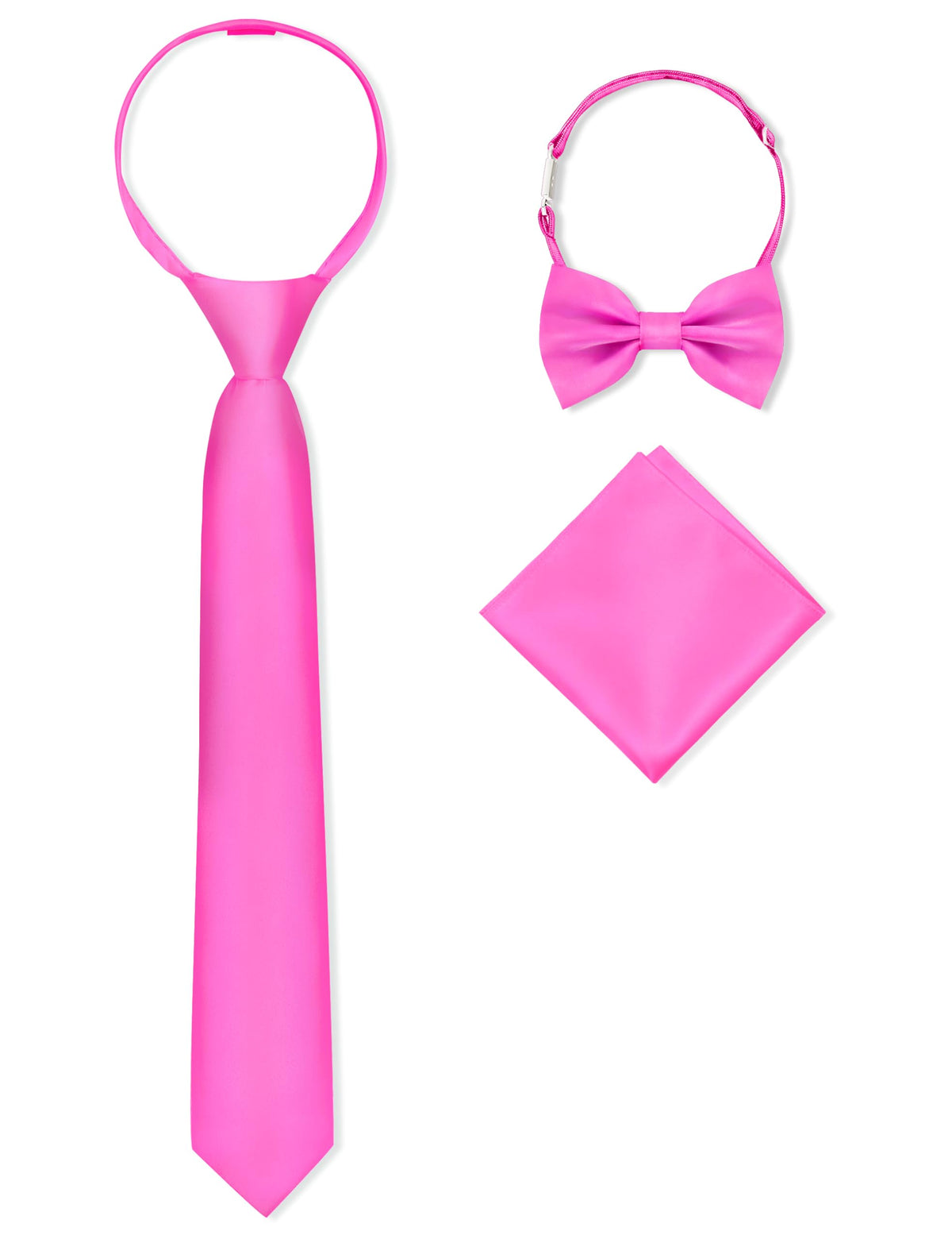 Boys Pre-tied Zipper Tie Elastic Strap Bowtie and Pocket Square 3-piece For Age 1-16 Years With Gift Box