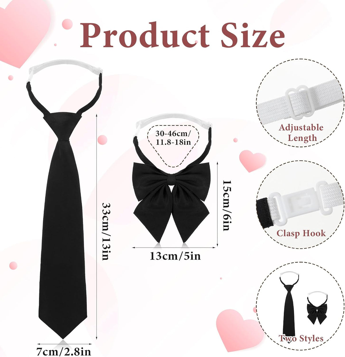 Xthrotsenk 2 PCS Bow Tie for Women Black Women Tie Adjustable for Woman Accessories Shirt Formal Attire