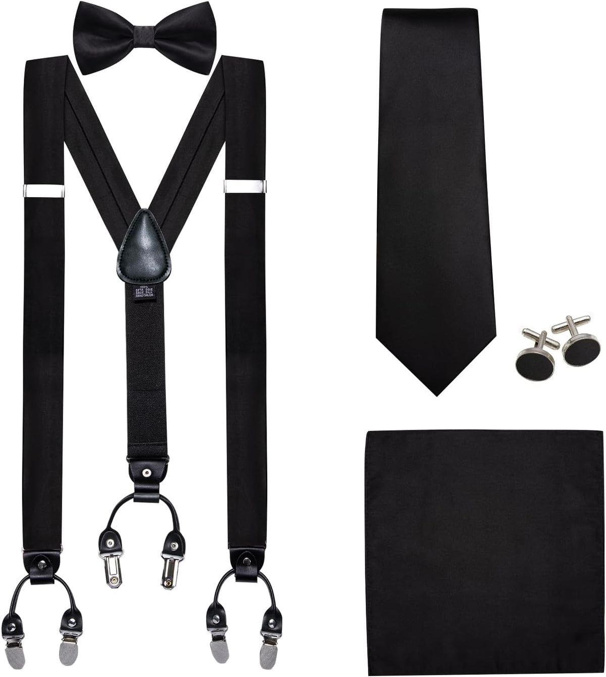 YOHOWA Suspenders for Men Tie Bowtie Set Adjustable Brace Handkerchief Cufflinks Strong Clip Elastic Band Wedding Party