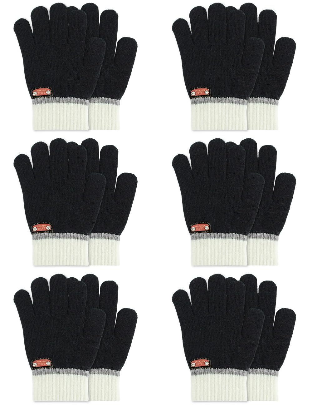 6 Pairs of Kids Gloves Knitted Wool Gloves Children Full Fingers Stretchy Warm Mittens for Boys Girls