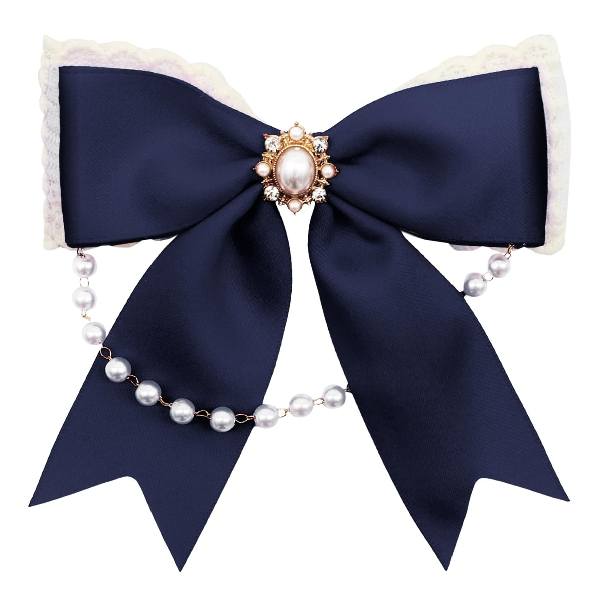 LJBFNN Black Bow Tie for Girls Women, School Girl Ties with Pearls Adjustable Pre-tied Kids Bowtie for Uniform Blouse Costume