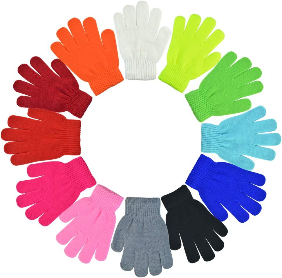 12 Pairs Kids Warm Gloves Winter Gloves Knit Gloves for Boys Girls Children