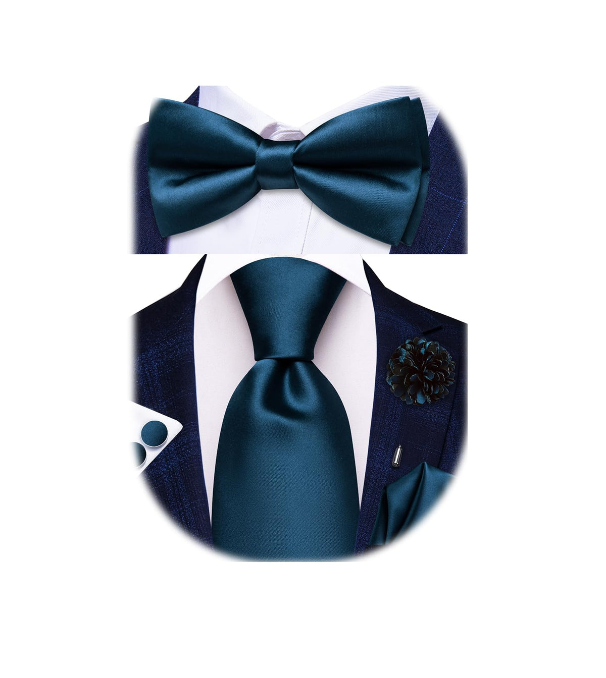 5Pcs Mens Solid Tie Satin Bowtie Lapel Pin Handkerchief Cufflink