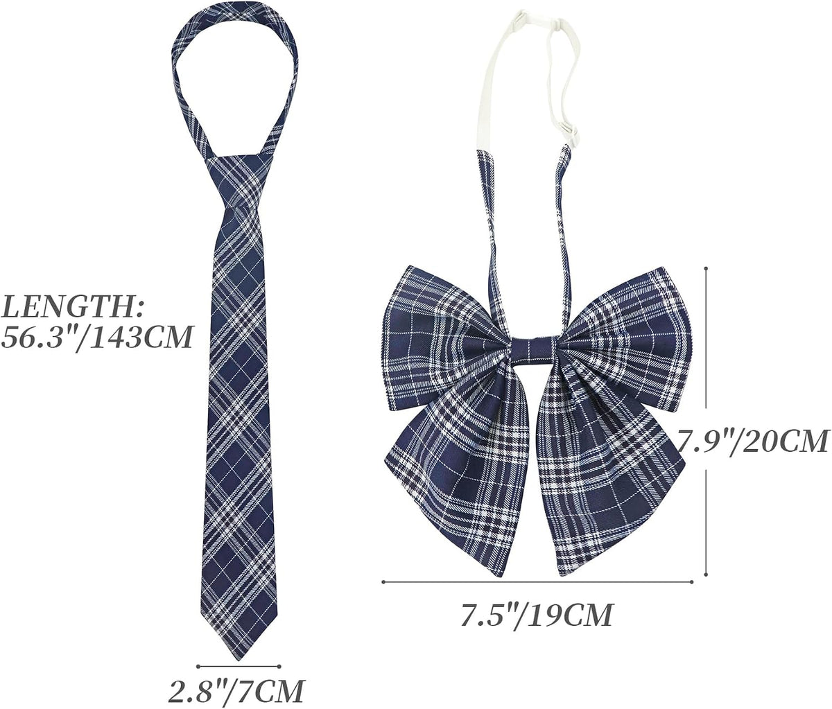 PROCOS 2 Pcs Necktie Bow Tie Unisex Uniform Adjustable Plaid Tartan Bow Tie Necktie Set Cosplay Costume