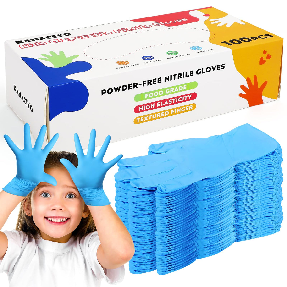 Kids Disposable Nitrile Gloves for 4-10 Years, Suitable for Cooking, Gardening, Painting, Powder and Latex Free-100 PCS