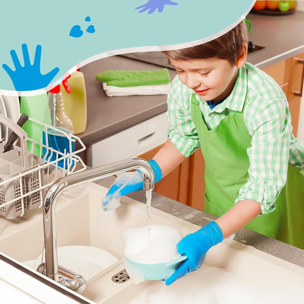 Kids Disposable Nitrile Gloves for 4-10 Years, Suitable for Cooking, Gardening, Painting, Powder and Latex Free-100 PCS