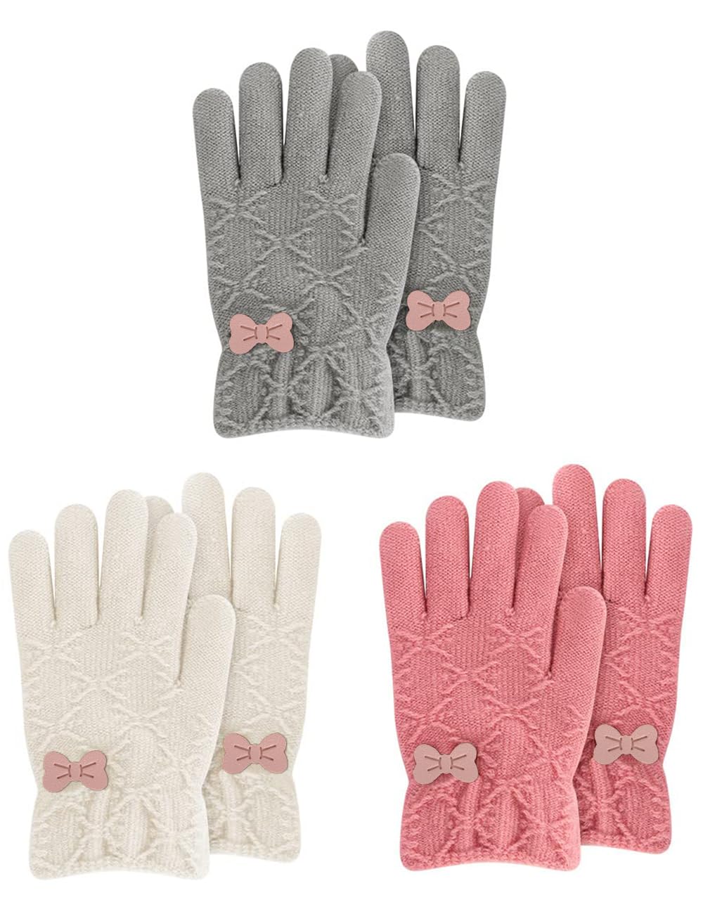 Kids Winter Gloves for Boys Girls, 3 Pairs Children Warm Wool Lined Gloves Toddler Thermal Knitted Mittens