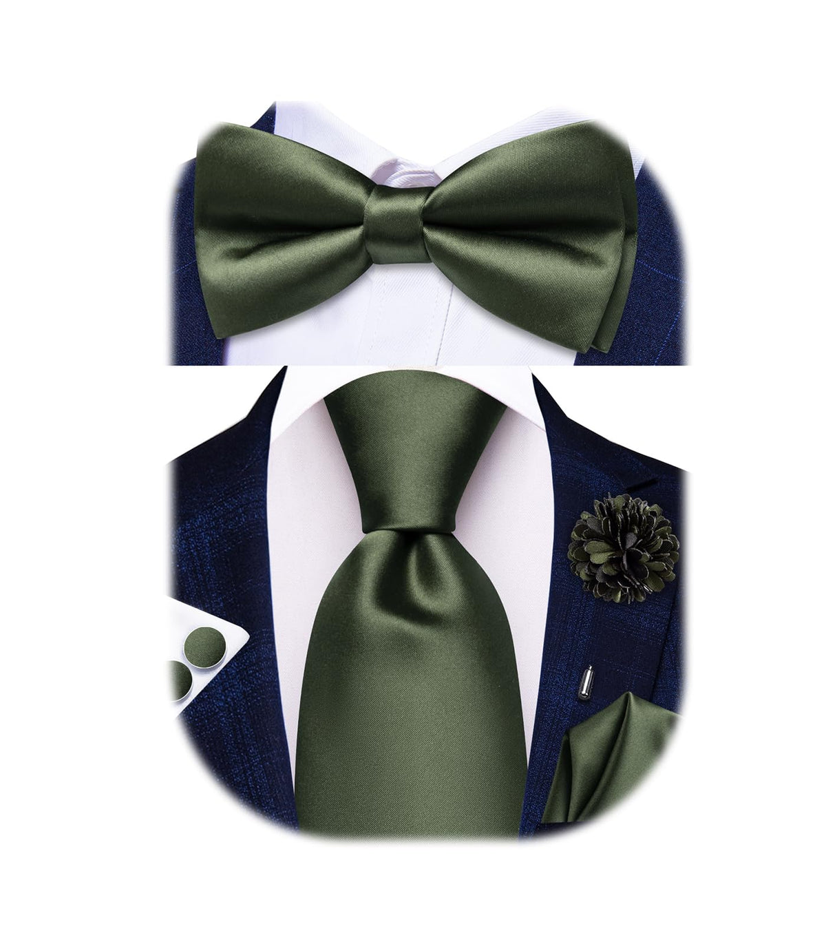 5Pcs Mens Solid Tie Satin Bowtie Lapel Pin Handkerchief Cufflink