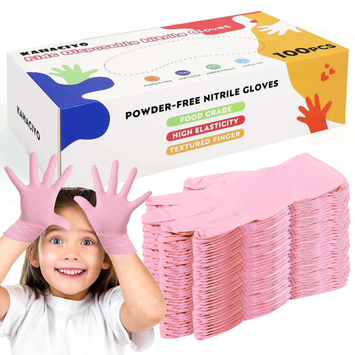 Kids Disposable Nitrile Gloves for 4-10 Years, Suitable for Cooking, Gardening, Painting, Powder and Latex Free-100 PCS