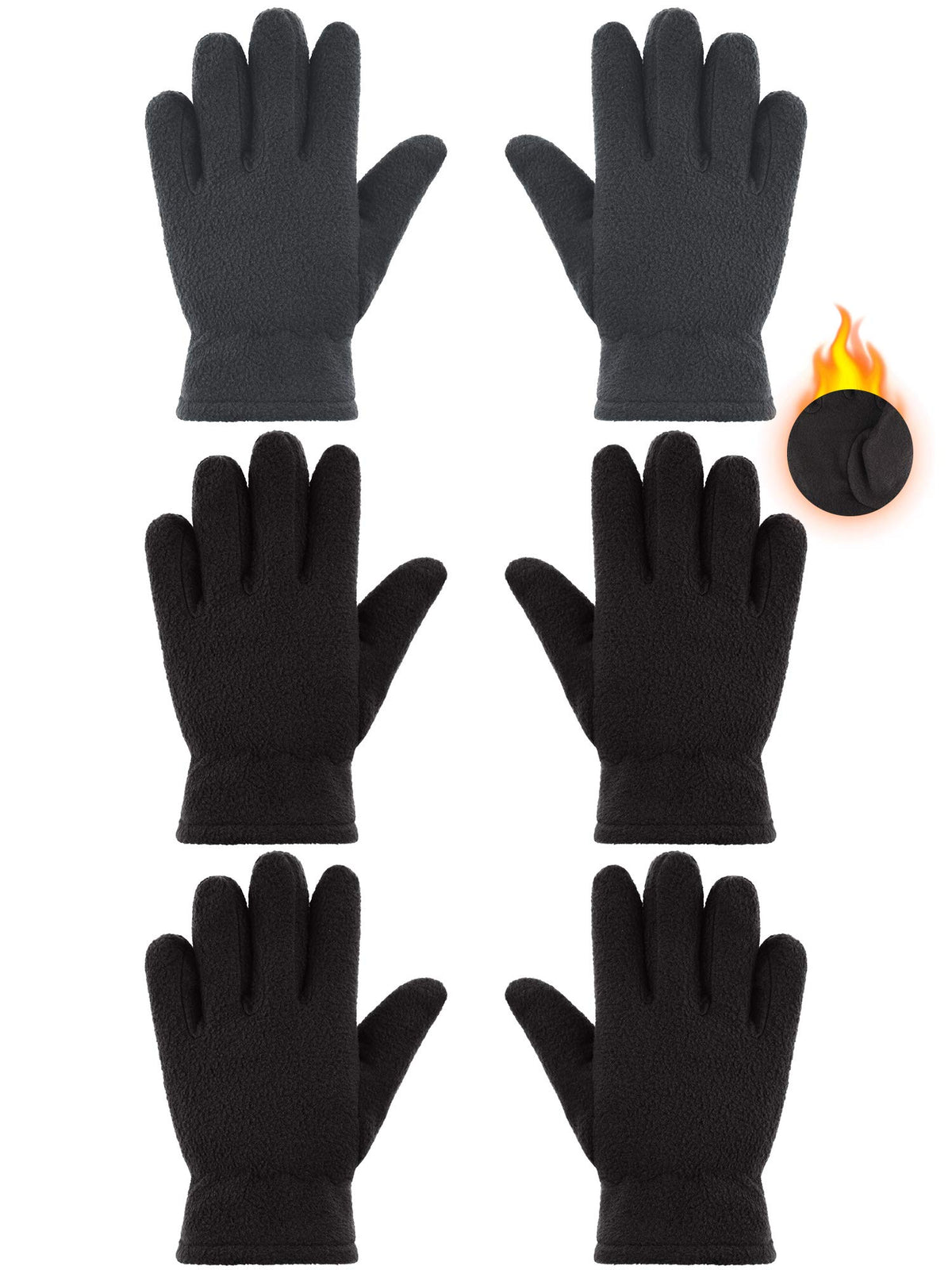 SATINIOR 3Pairs Winter Gloves for Kids, Soft Snow Fleece Glove, 5-12 Year