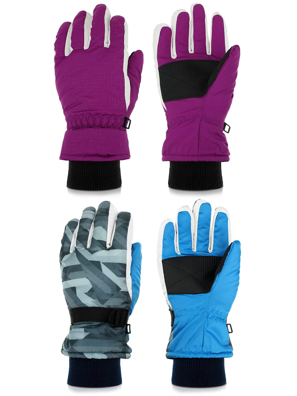 Honoson 2 Pairs Kids Waterproof Winter Snow Gloves