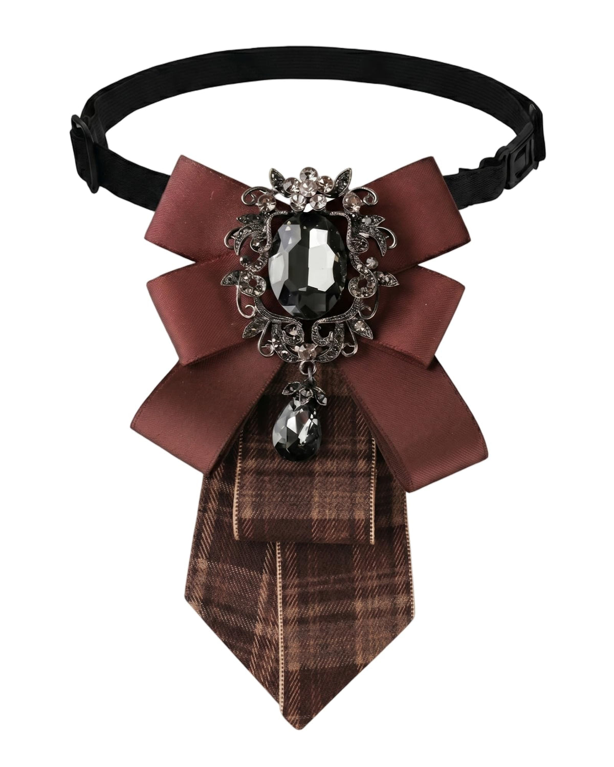 Bow Ties for Women Vintage, Adjustable Rhinestone Neck Tie with Big Crystal, Striped Pre-Tied Necktie for School