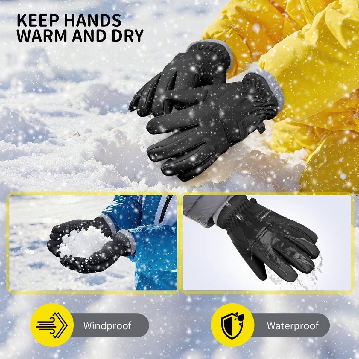 ihuan Kids Winter Waterproof Ski Gloves, Snowboarding Touchscreen Snow Cycling Running Gloves for Boys Girls