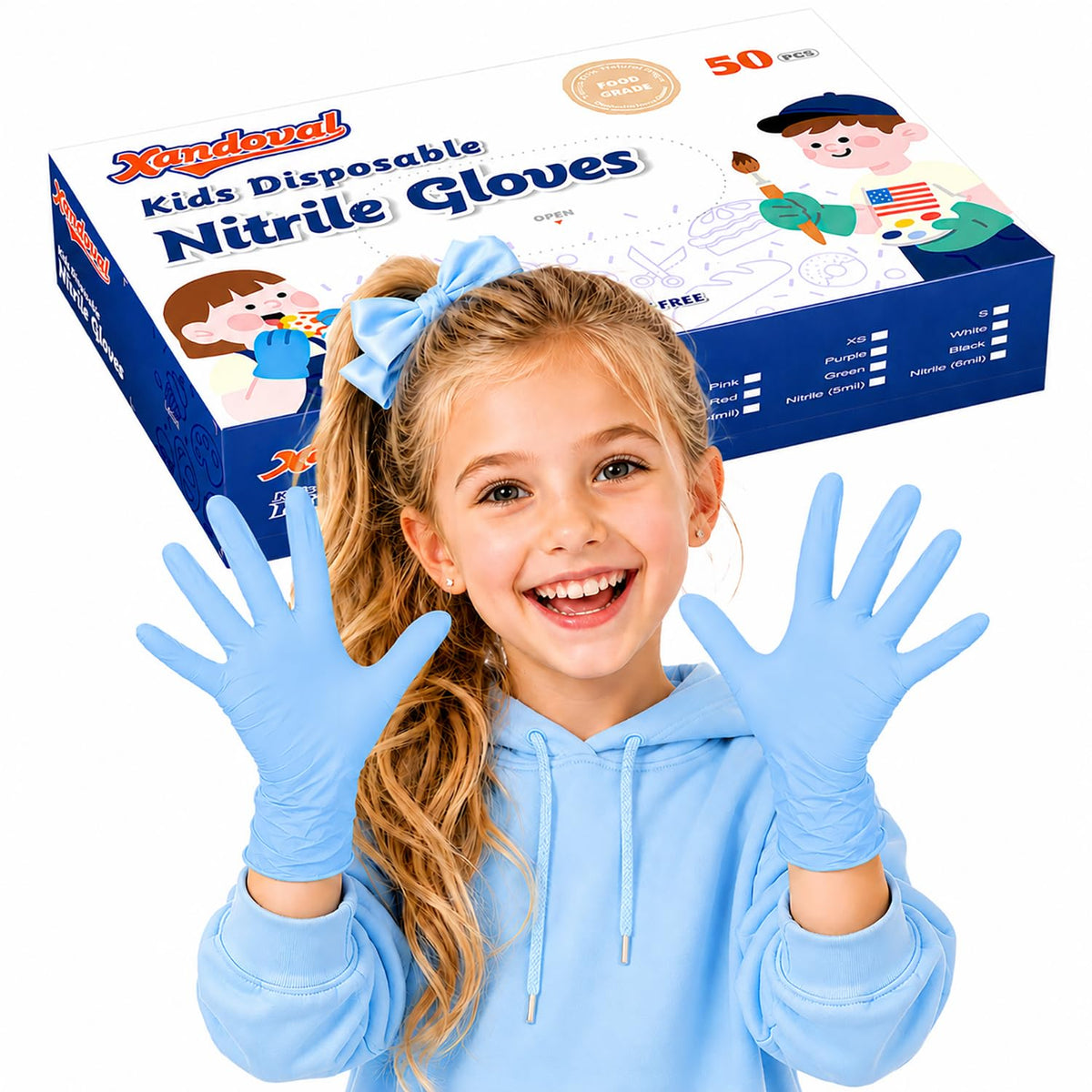 Kids Disposable Gloves, 5-Mil Safe Blue Nitrile, XS, 100Ct