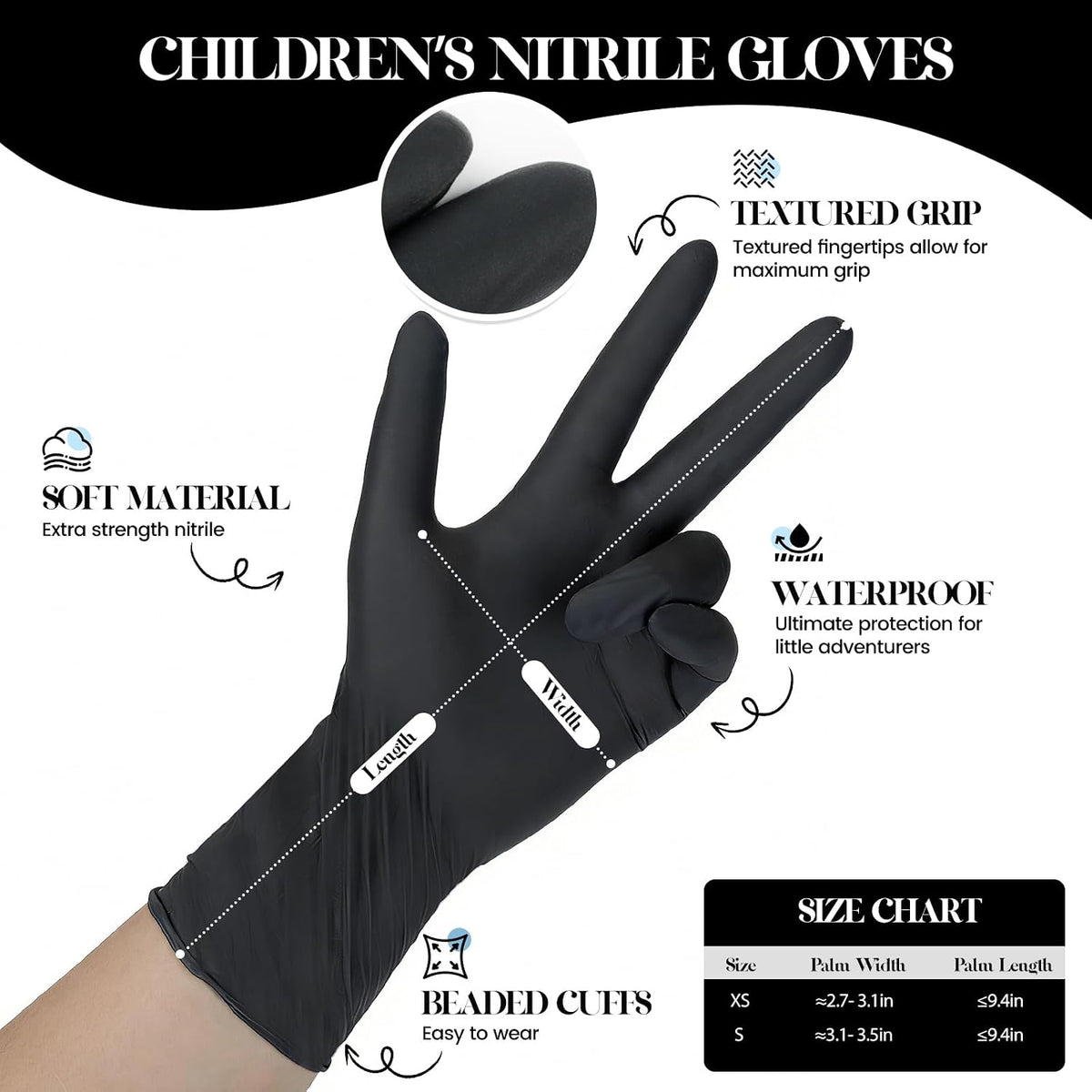 Kids Disposable Gloves, 5-Mil Safe Black Nitrile, Small, 50Ct