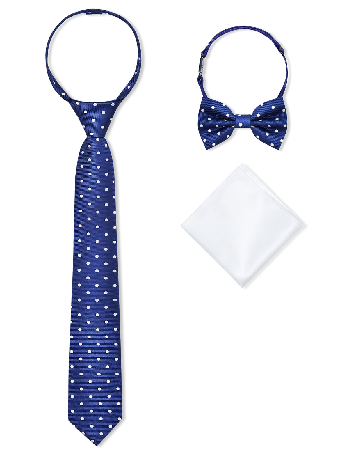 Boys Pre-tied Zipper Tie Elastic Strap Bowtie and Pocket Square 3-piece For Age 1-16 Years With Gift Box