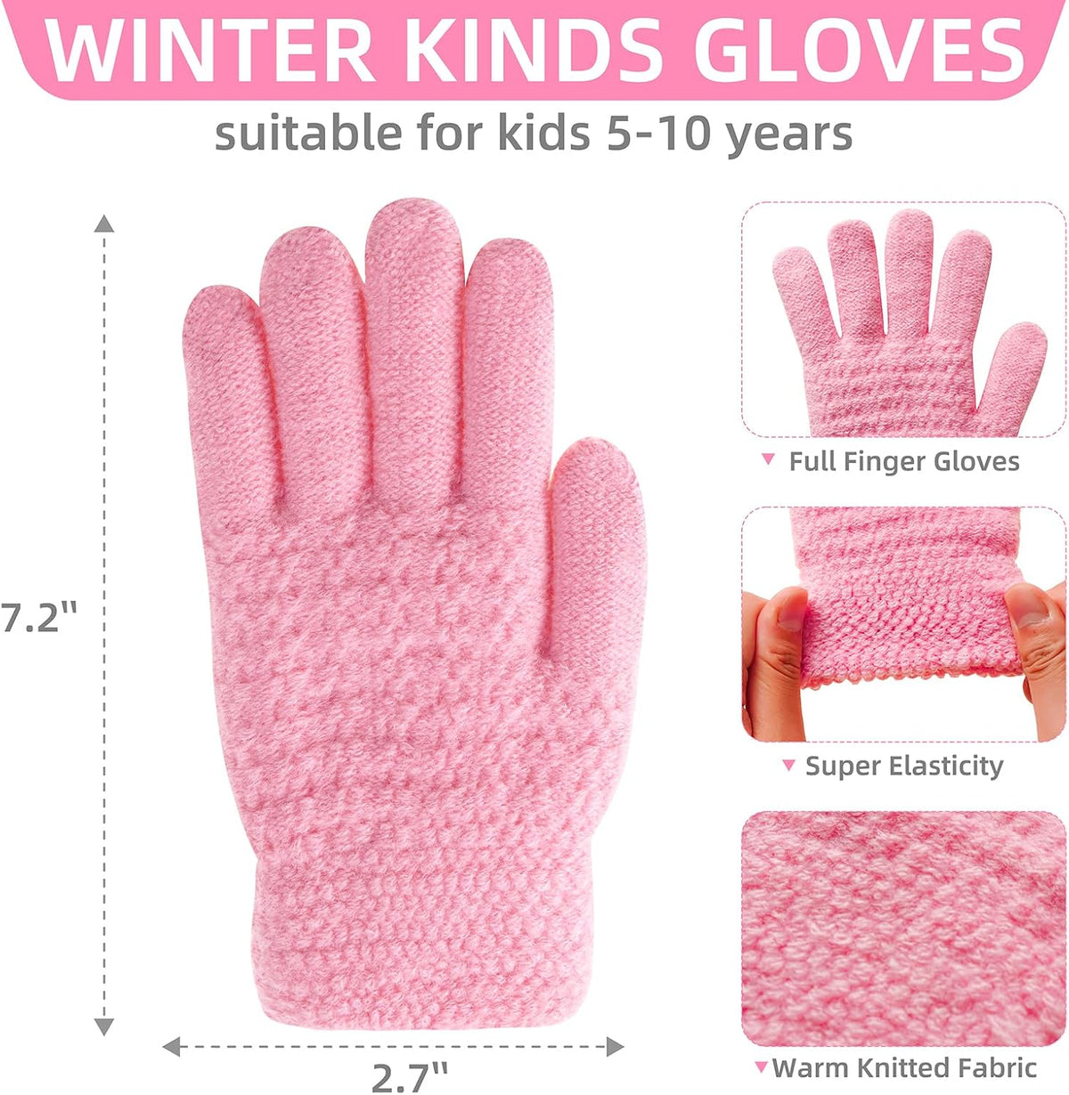 FENELY Winter Gloves for Boys Girls - Kids Warm Knit Thermal Cable Knitted Gloves Wool Fleece Lined Mittens for Cold Weather