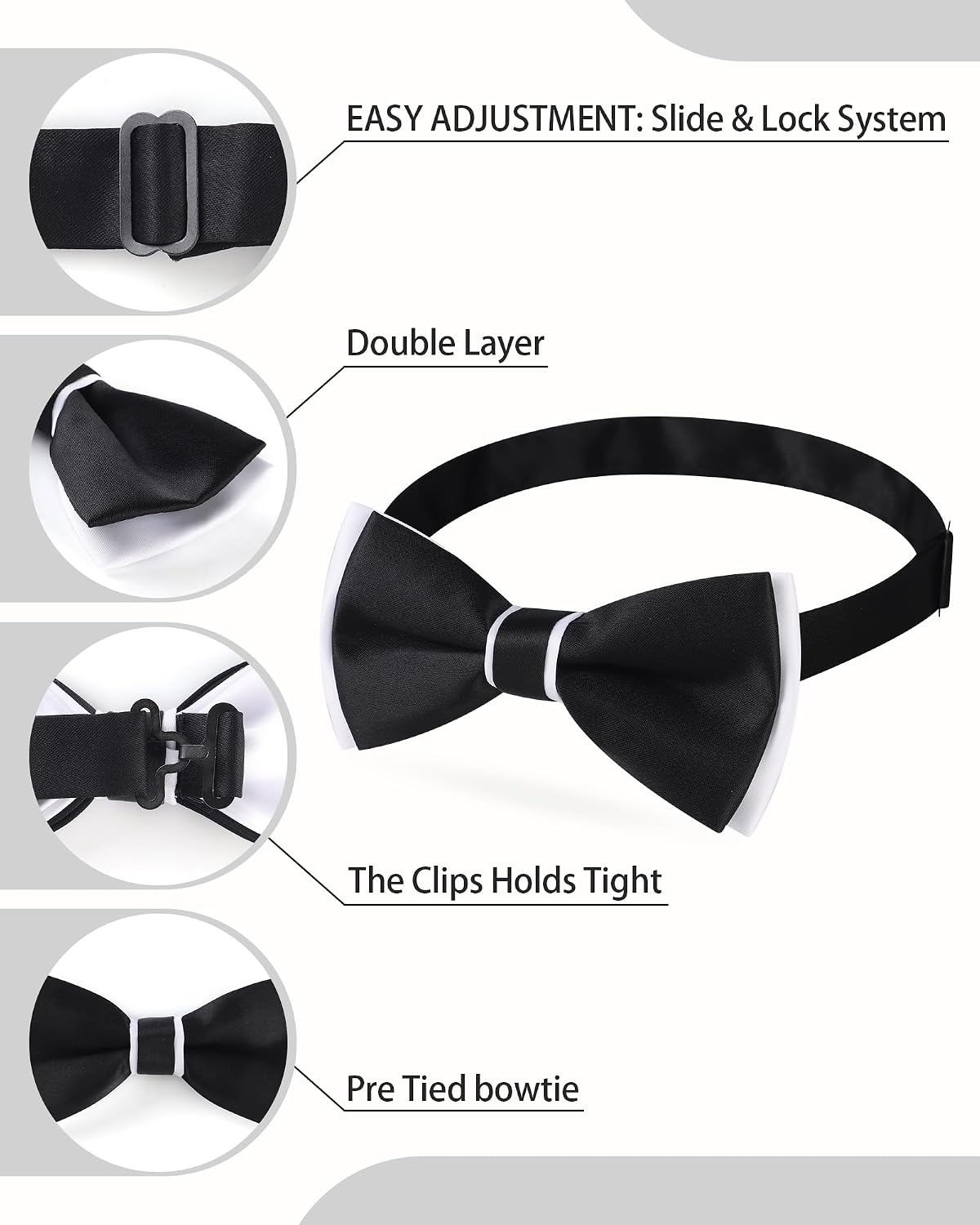 AWAYTR Bow Ties for Men - Pre-Tied Adjustable Tuxedo Style for Wedding