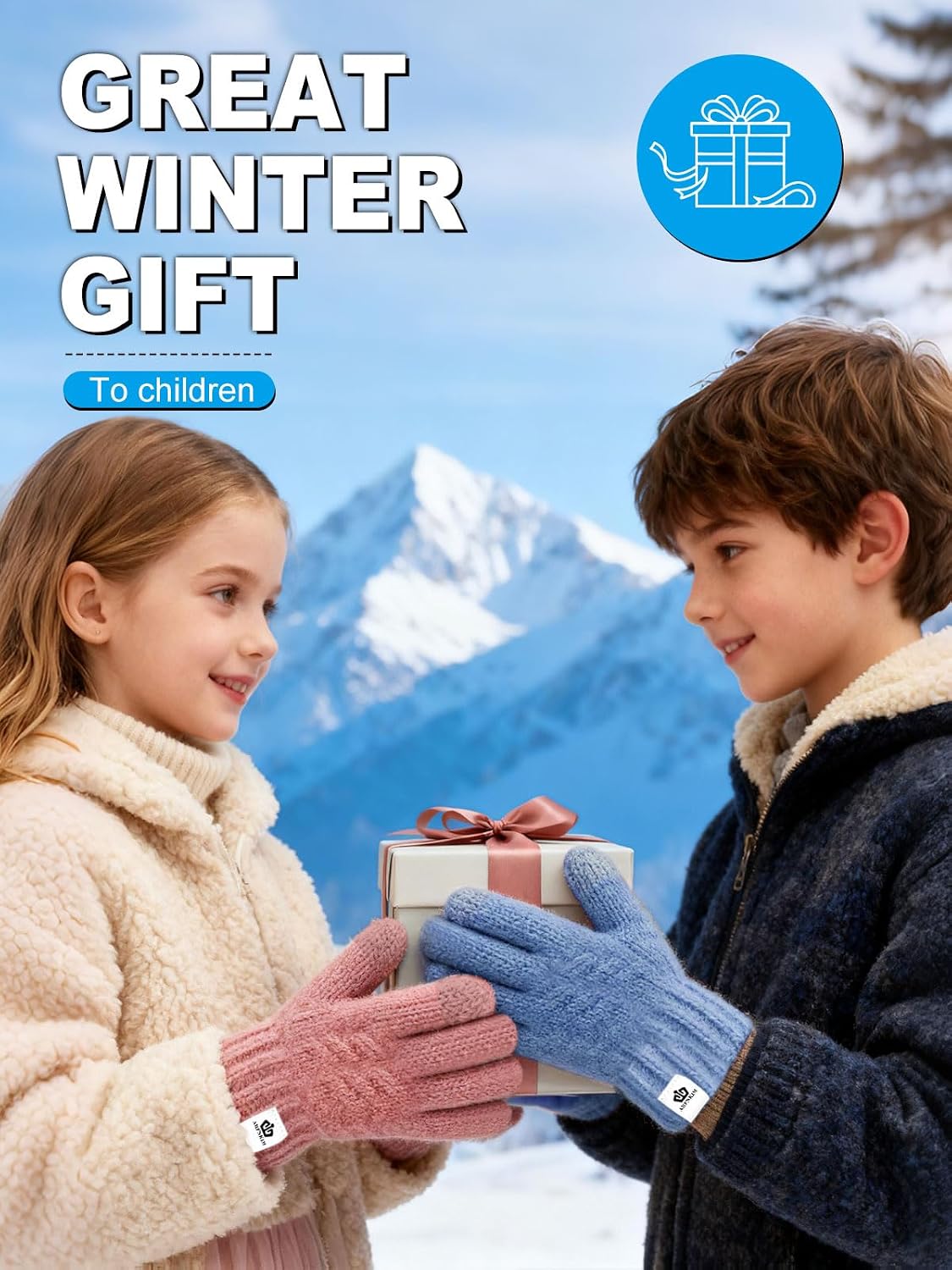 Kids Winter Gloves for Boys Girls, Fleece Lining Knitted Warm Gloves Touchscreen Thermal Children Mittens