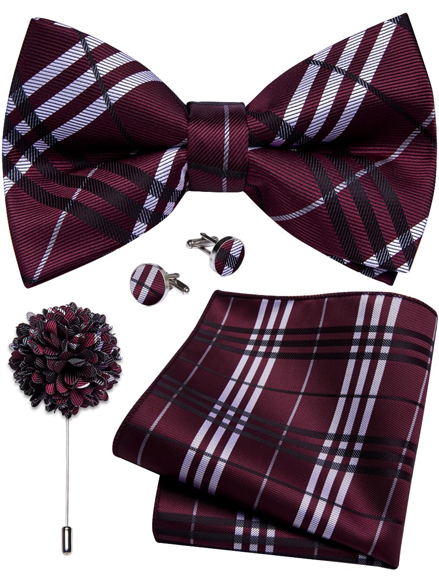 YourTies Silk Bow Ties for Men Pre-Tied Adjustable Paisley Bowtie Set