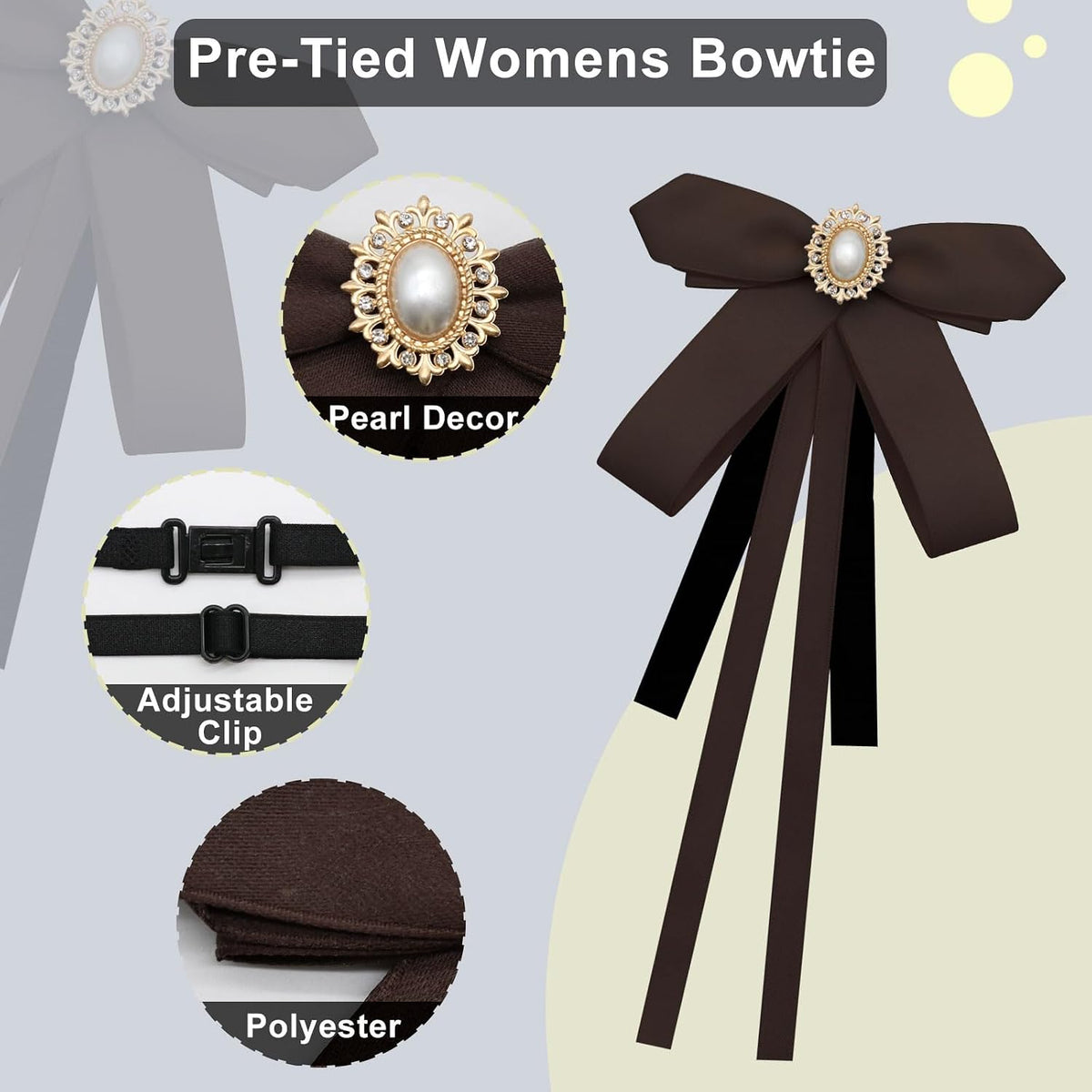 Mantieqingway Bow Ties for Women, Ribbon Uniform Pre-Tied Adjustable Bowknot Womens Bowtie for Party School Pearl Accessories