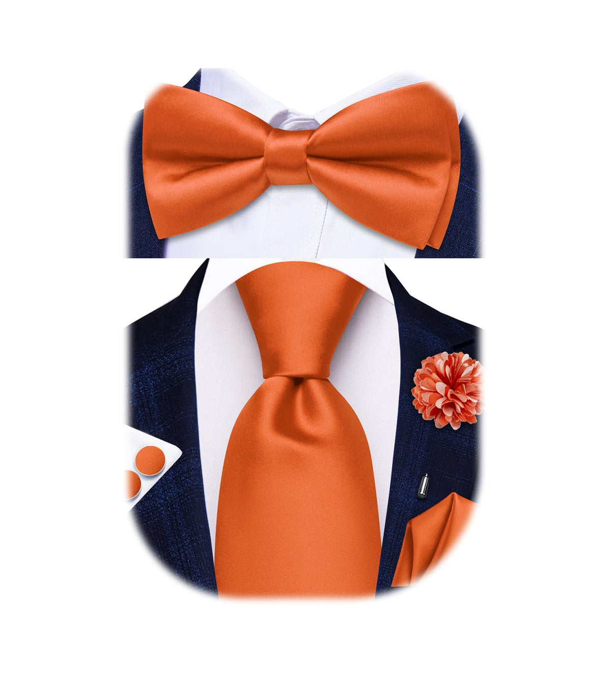 5Pcs Mens Solid Tie Satin Bowtie Lapel Pin Handkerchief Cufflink