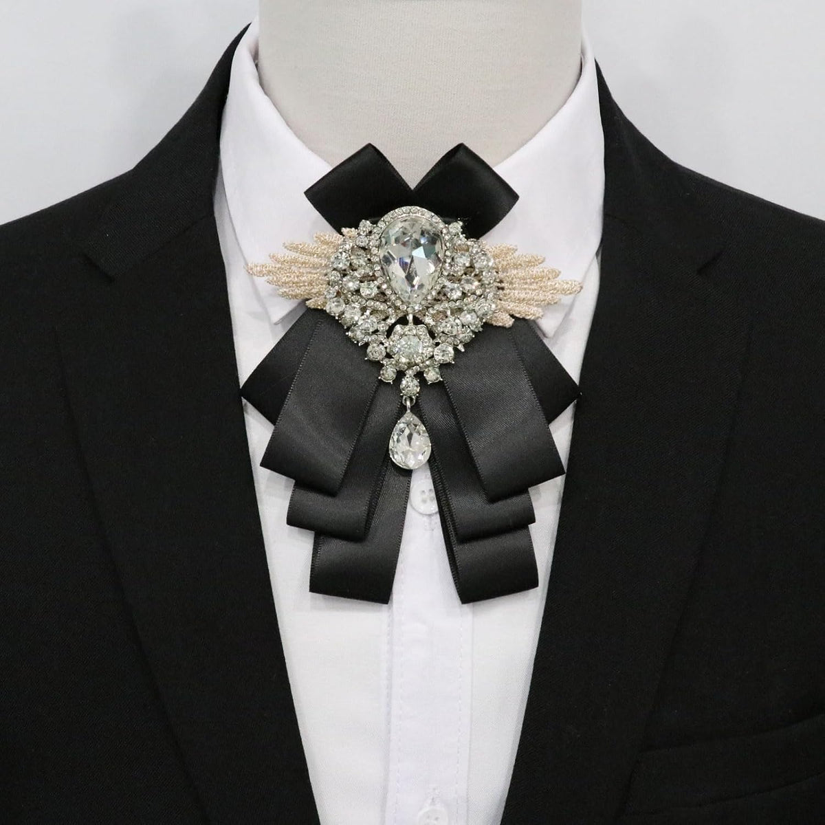 Bow Ties for Men Women Adjustable Rhinestone Bow Tie, Pre-tied Satin Bowtie for Women School Business Party Wedding