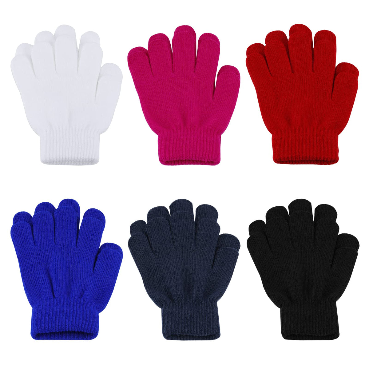 ONESING 3-24 Pairs Winter Knit Gloves for Kids - White Finger Gloves for Boys and Girls