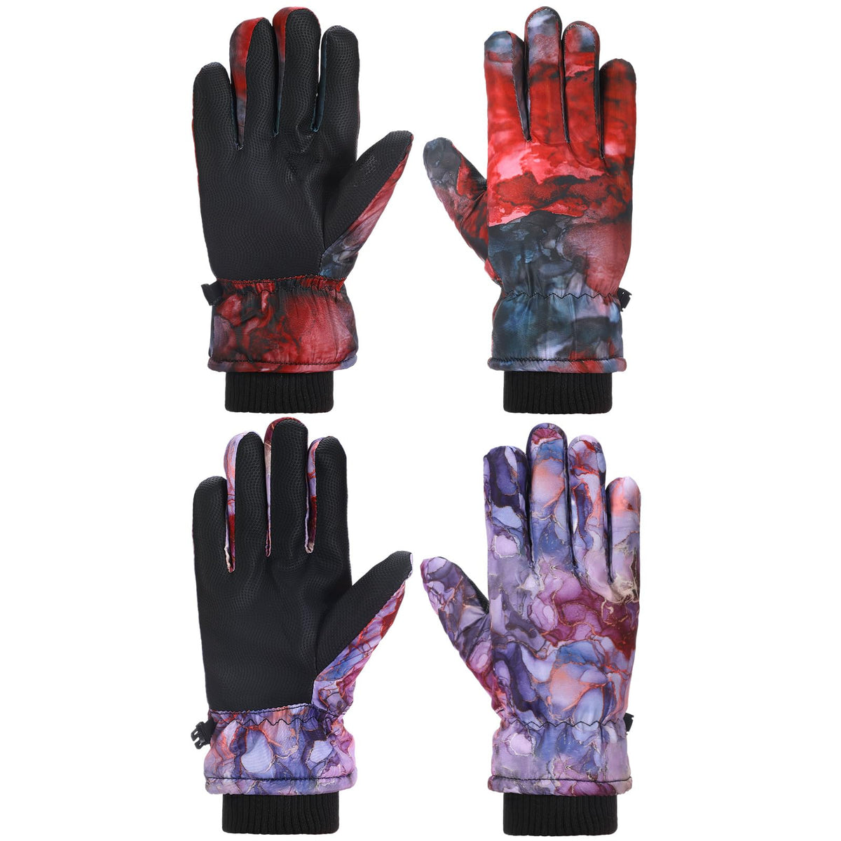 Honoson 2 Pairs Kids Waterproof Winter Snow Gloves