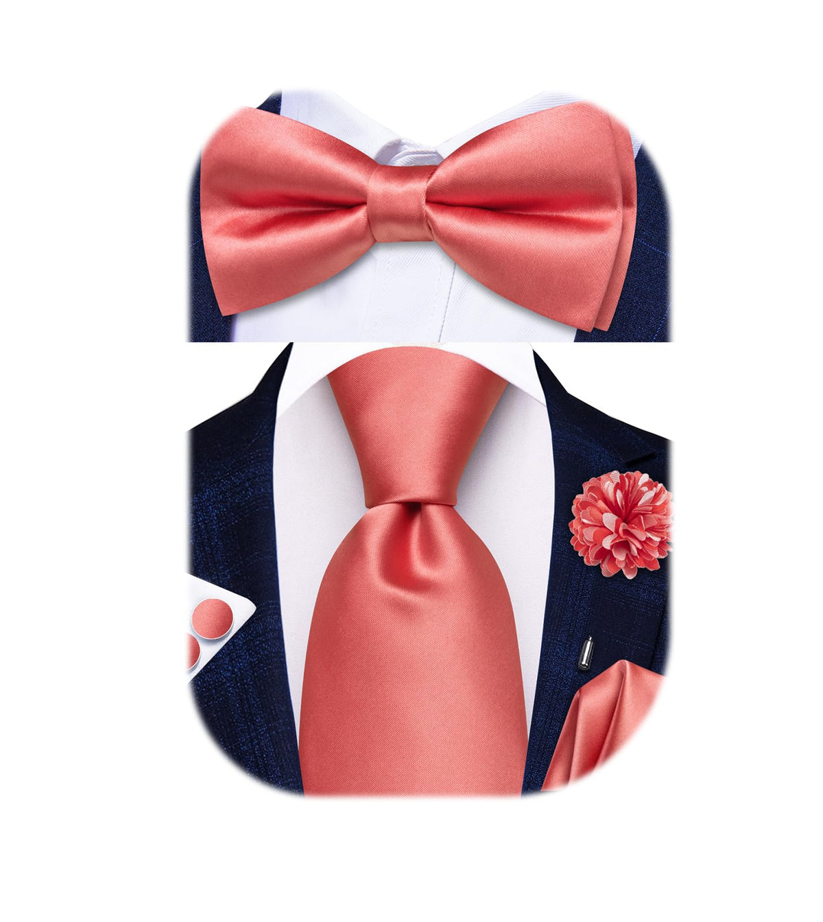 5Pcs Mens Solid Tie Satin Bowtie Lapel Pin Handkerchief Cufflink