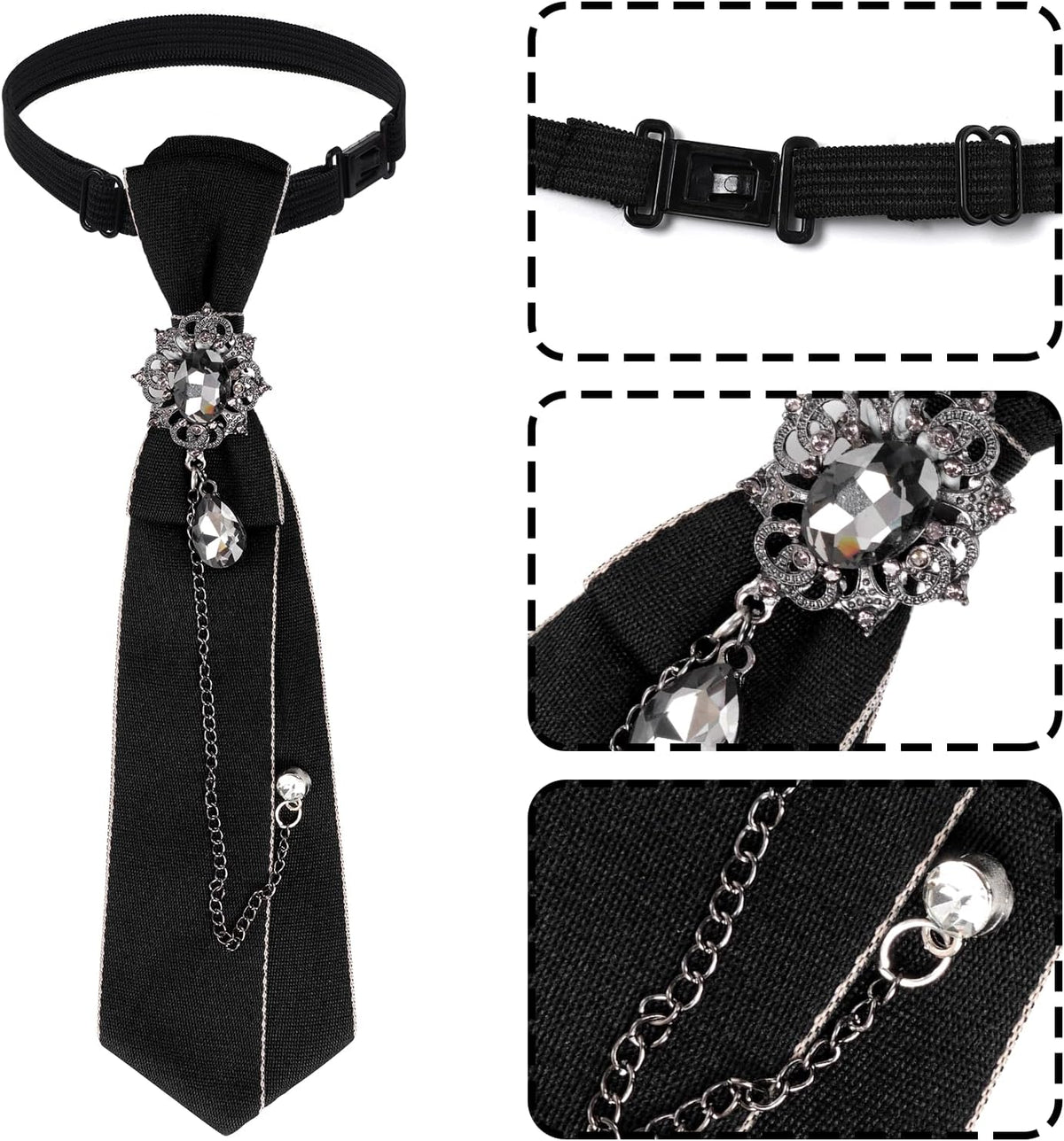 phnydreg Women Bow Ties Adjustable Rhinestone Gothic Pre tied Bow for Women Girls Cosplay Uniform Dance Party