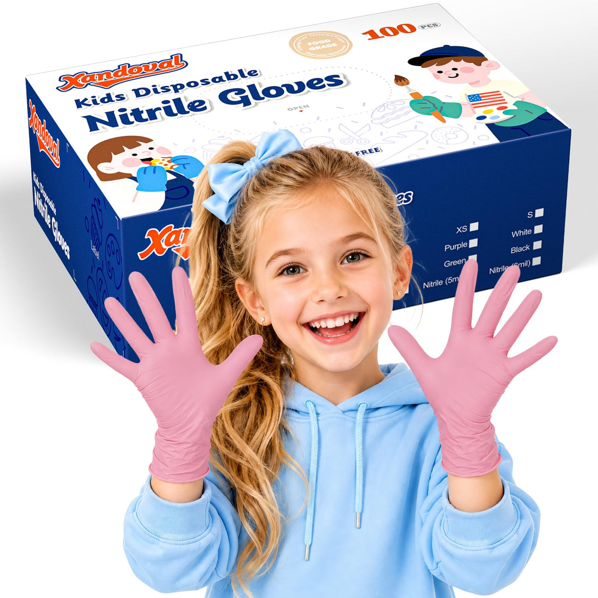 Kids Disposable Gloves, 5-Mil Safe Pink Nitrile, XS, 100Ct