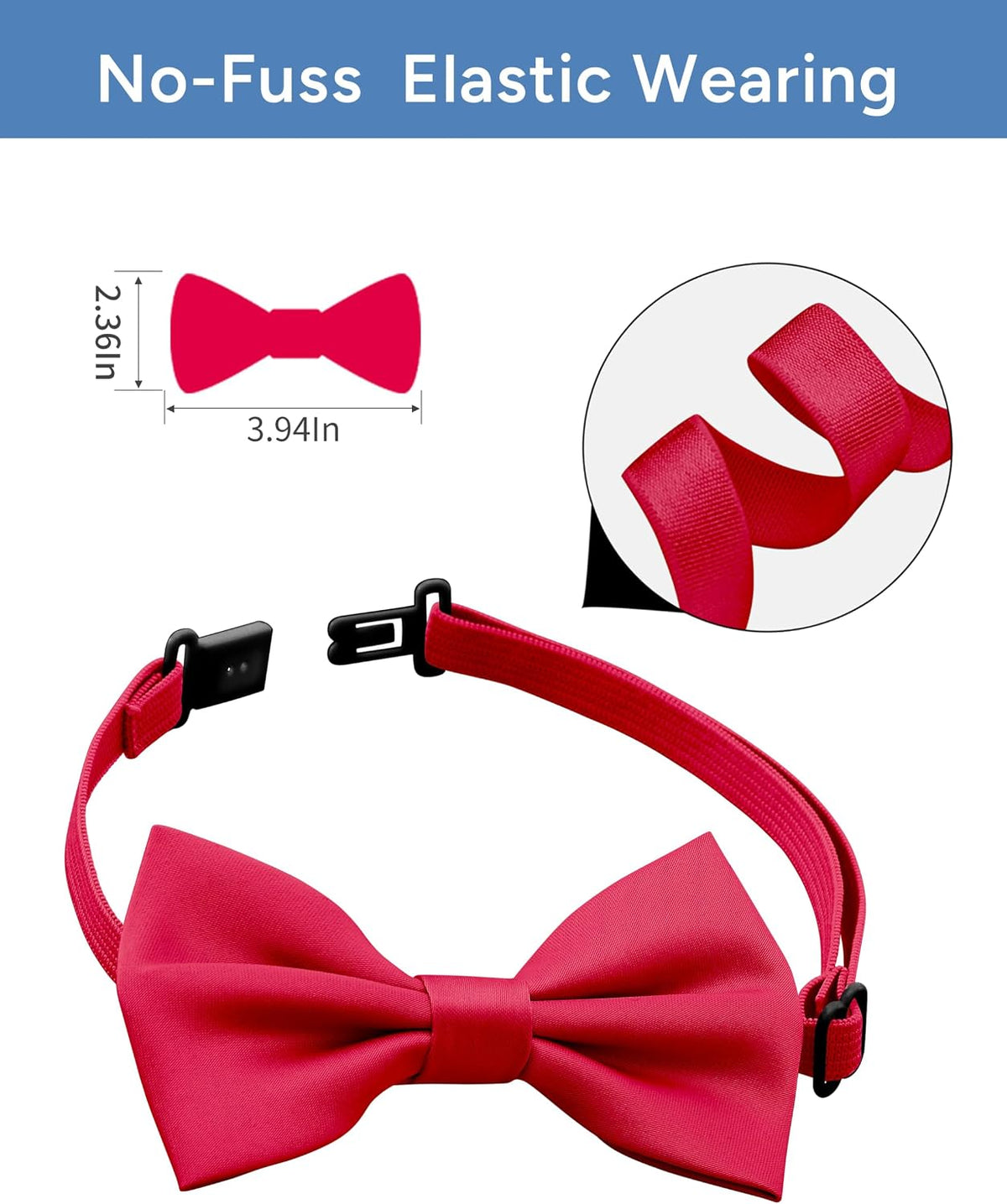 Boys Pre-tied Zipper Tie Elastic Strap Bowtie and Pocket Square 3-piece For Age 1-16 Years With Gift Box