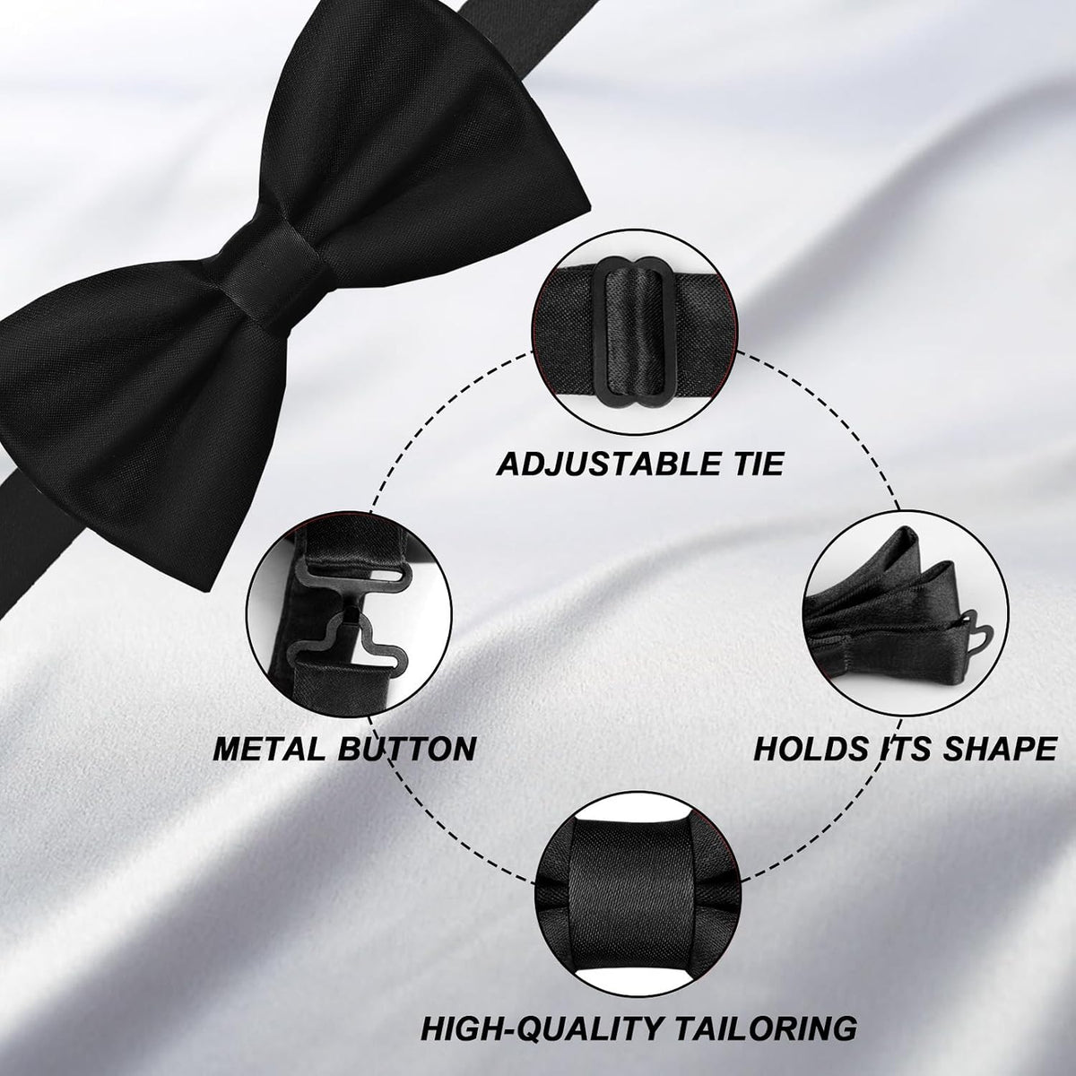 WOXVM Men's Bow Ties Solid Color Pre-Tied Bow Tie Satin Formal Tuxedo Bowtie Adjustable Neck Bowtie for Men Wedding Party