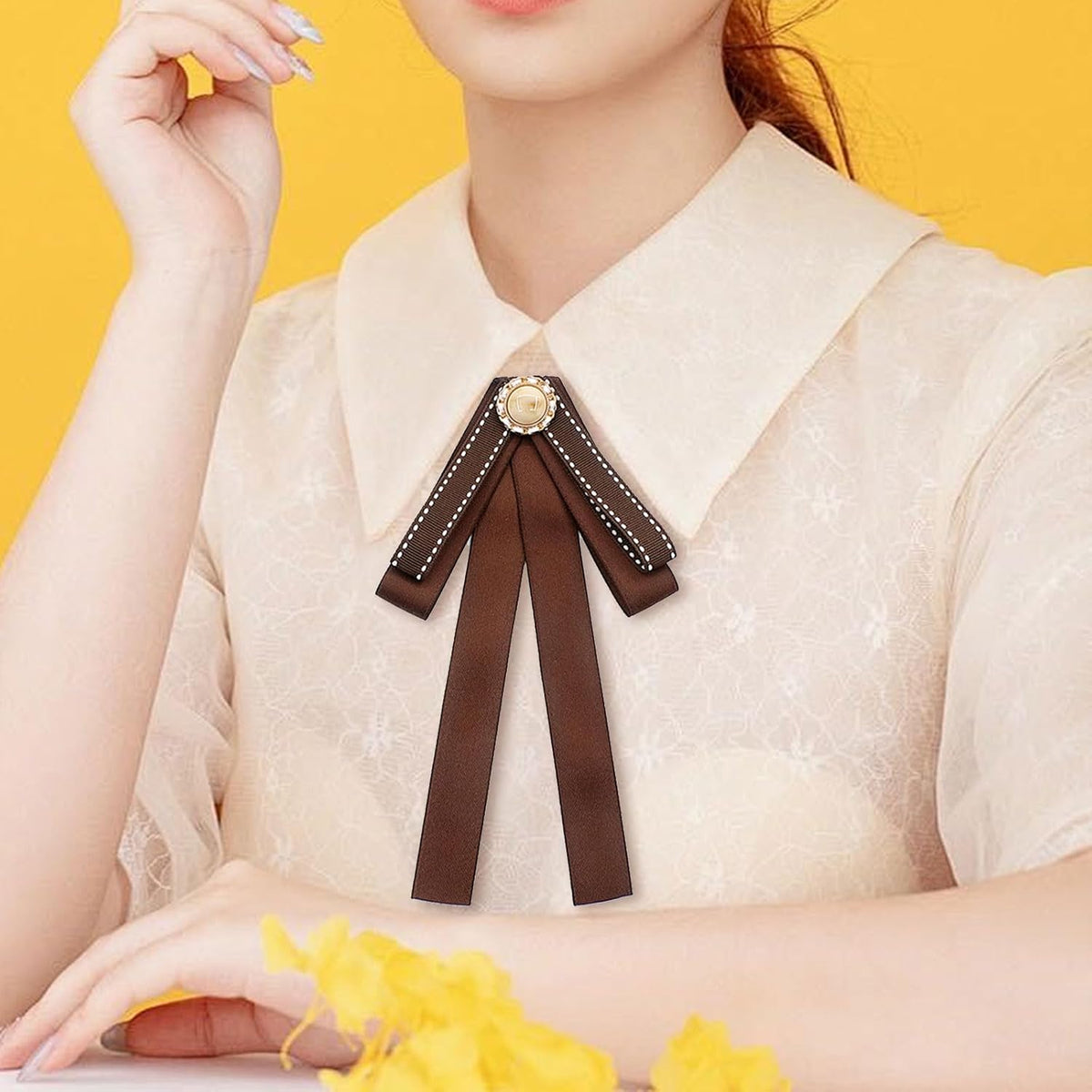 Coffee Brown Necktie Fashion School Uniform Bows Tie Solid Color Necktie for Women's Shirt