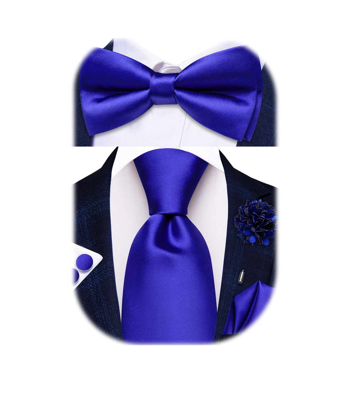 5Pcs Mens Solid Tie Satin Bowtie Lapel Pin Handkerchief Cufflink