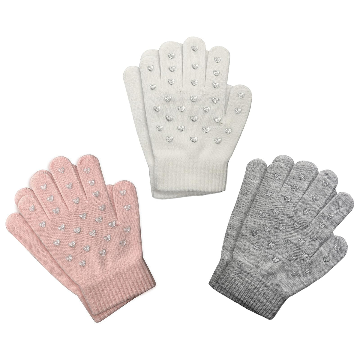 Evridwear Boys Girls Magic Stretch Gripper Gloves 3 Pair Pack Assortment, Kids One Size Winter Warm Gloves Children