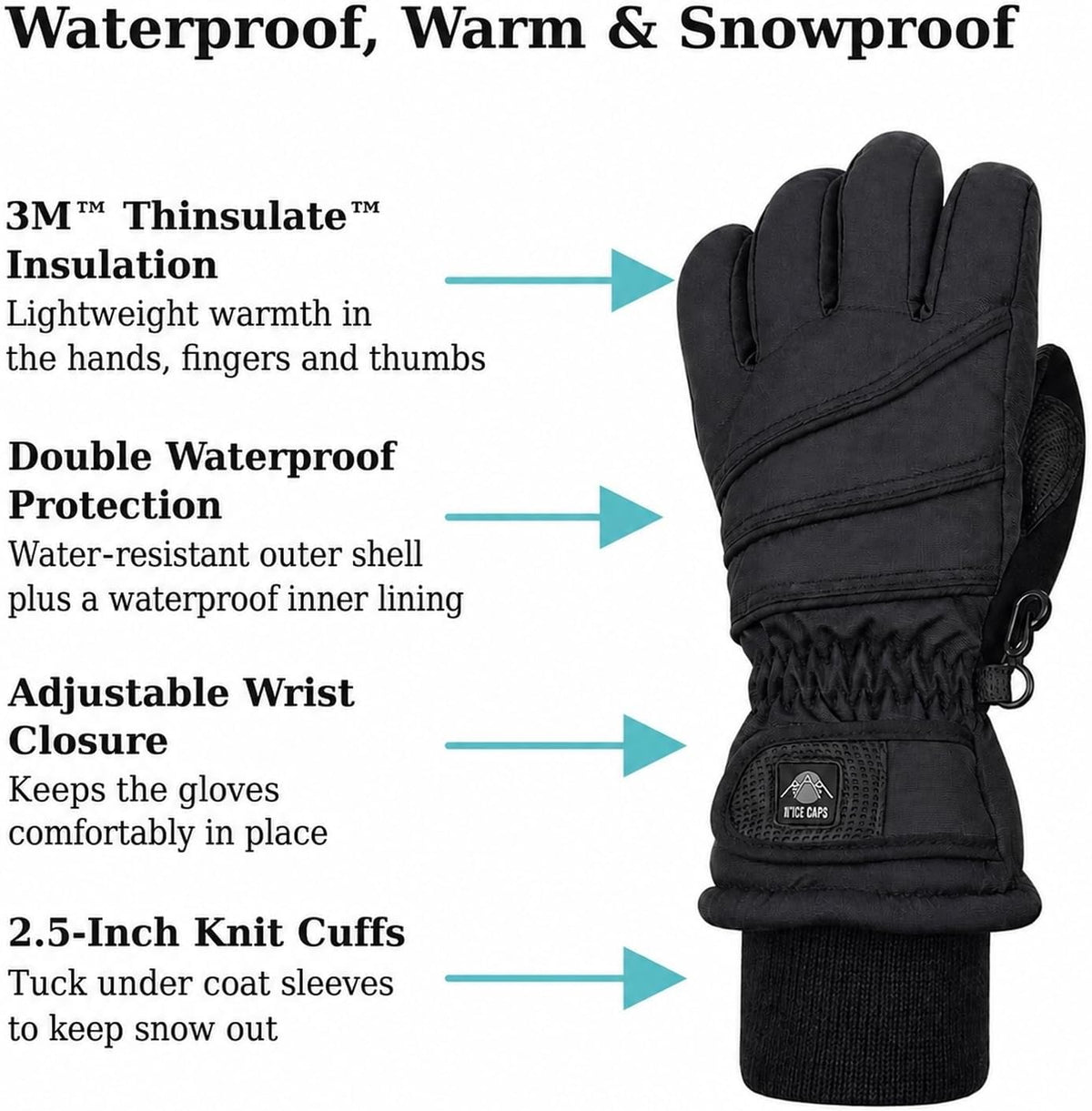 N'Ice Caps Kids Waterproof Winter Thinsulate Warm Gloves