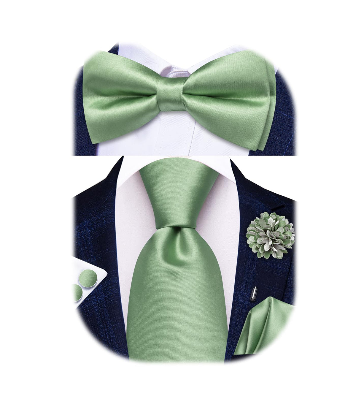 5Pcs Mens Solid Tie Satin Bowtie Lapel Pin Handkerchief Cufflink