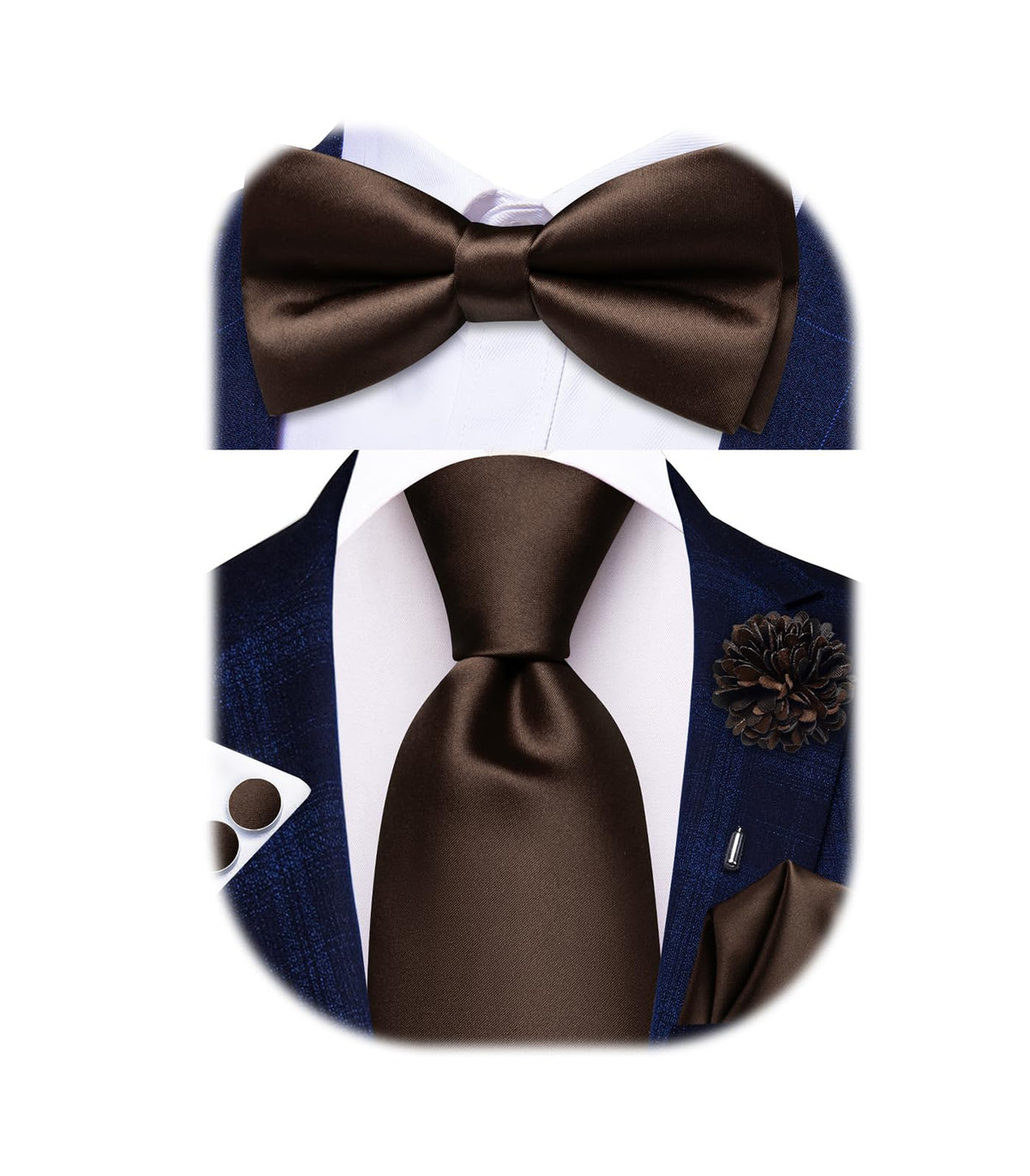 5Pcs Mens Solid Tie Satin Bowtie Lapel Pin Handkerchief Cufflink