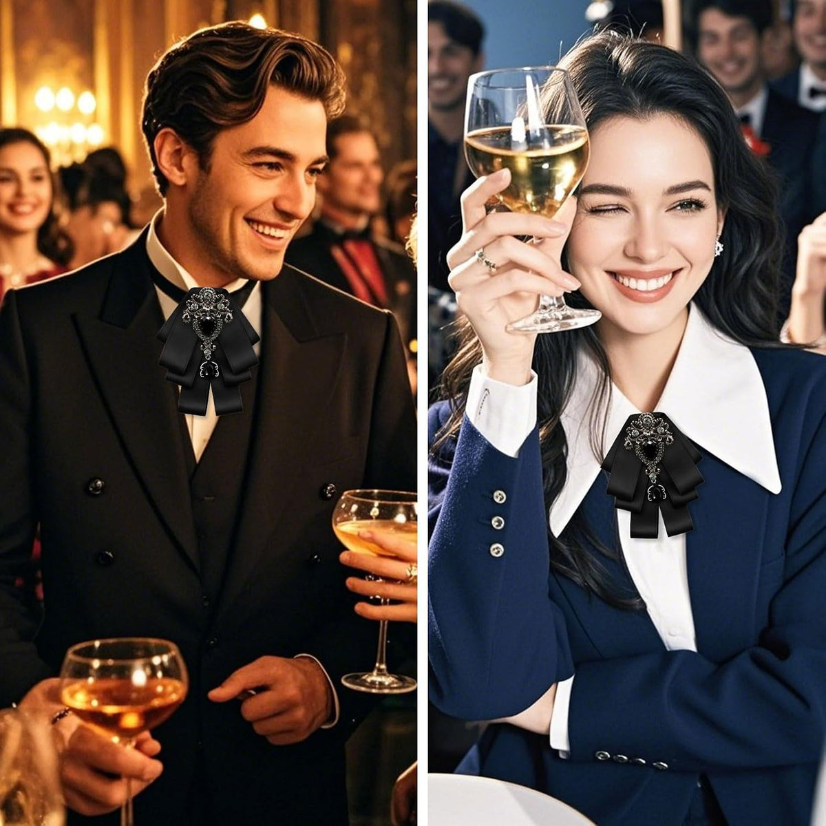 LJBFNN Bow Ties for Men Women, Womens Bow Tie Adjustable Pre-Tied Rhinestone Bowties Men for Suit Tuxedo Vest Shirt Uniform