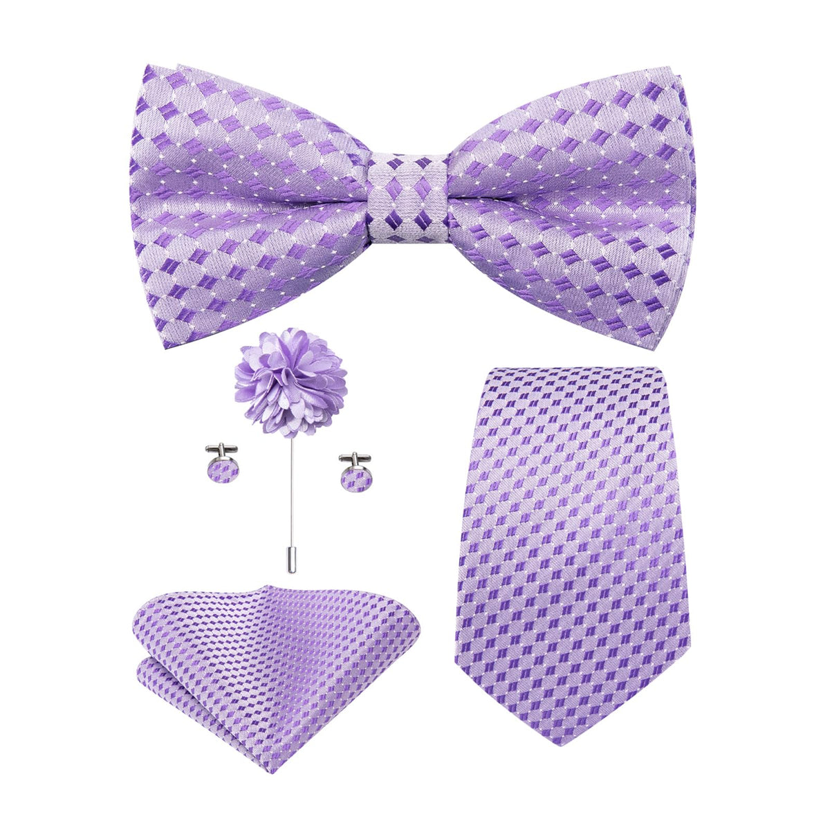 5Pcs Mens Solid Tie Satin Bowtie Lapel Pin Handkerchief Cufflink