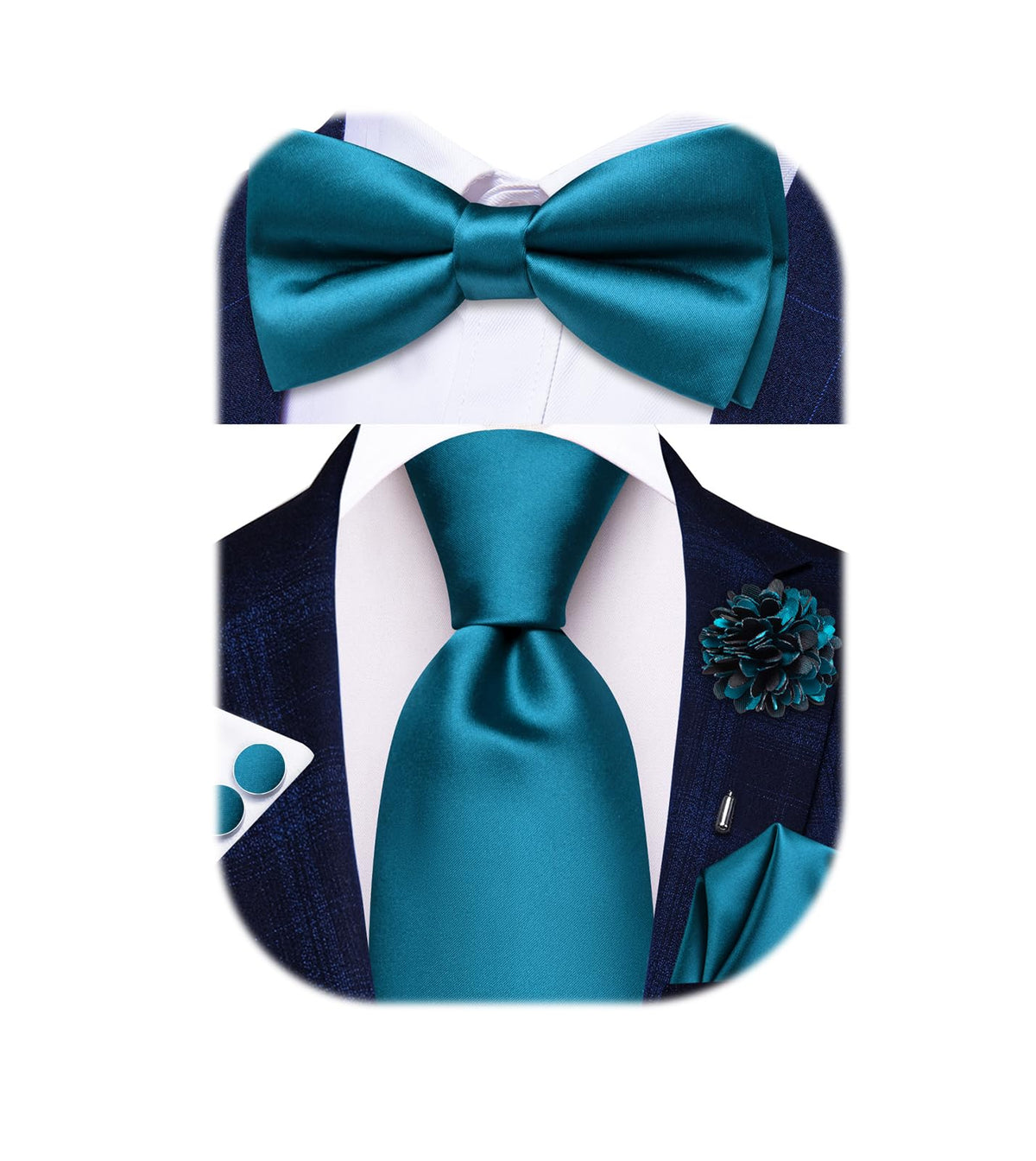 5Pcs Mens Solid Tie Satin Bowtie Lapel Pin Handkerchief Cufflink