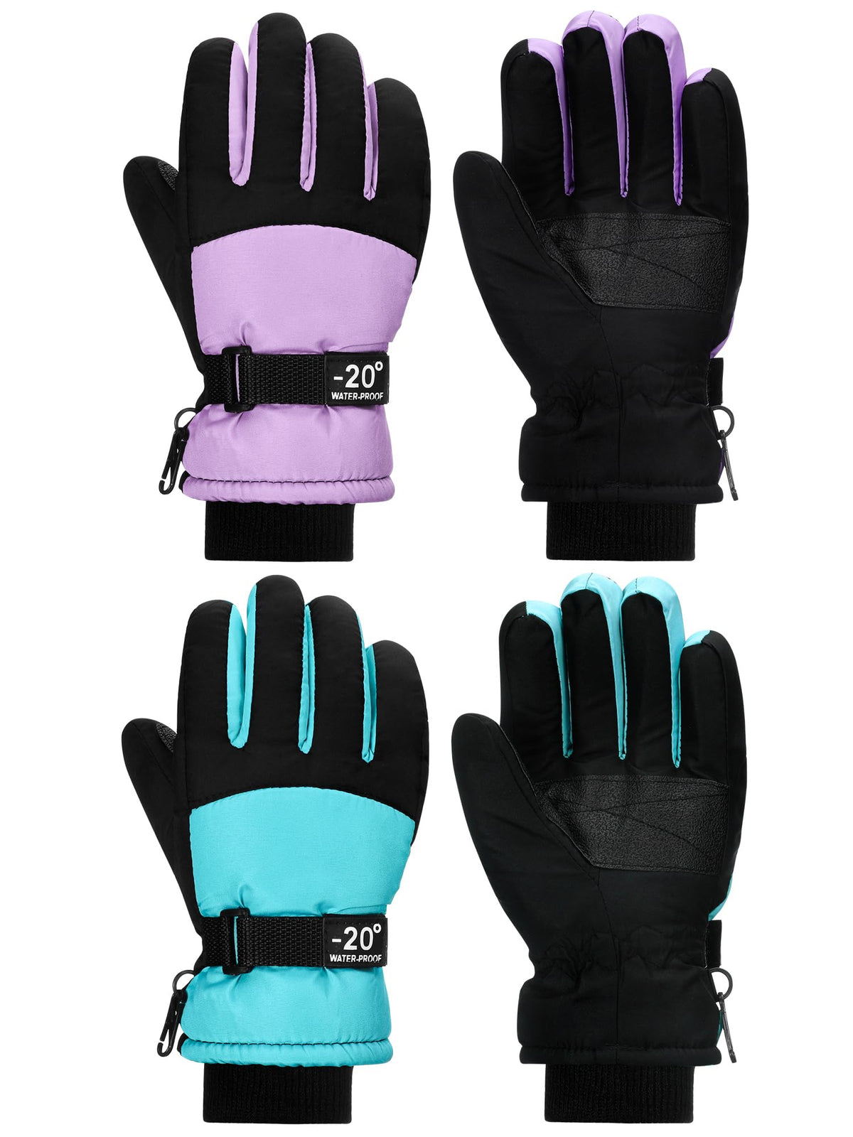 SATINIOR 2 Pair Kids Waterproof Winter Gloves