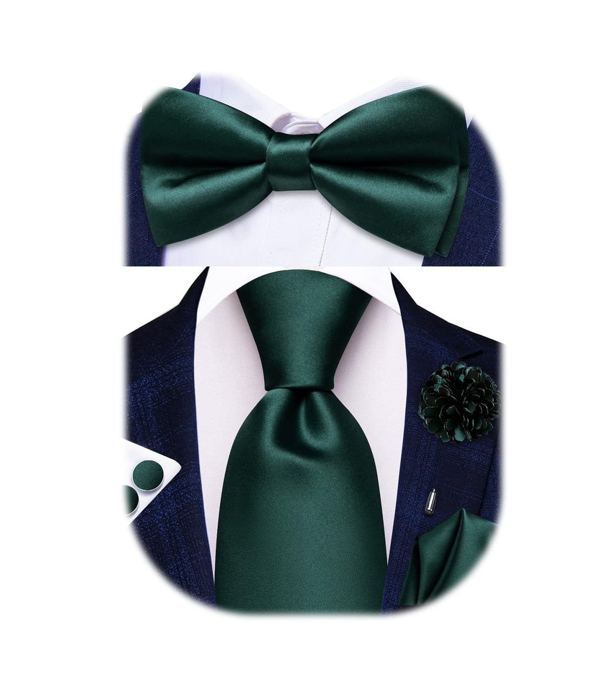 5Pcs Mens Solid Tie Satin Bowtie Lapel Pin Handkerchief Cufflink