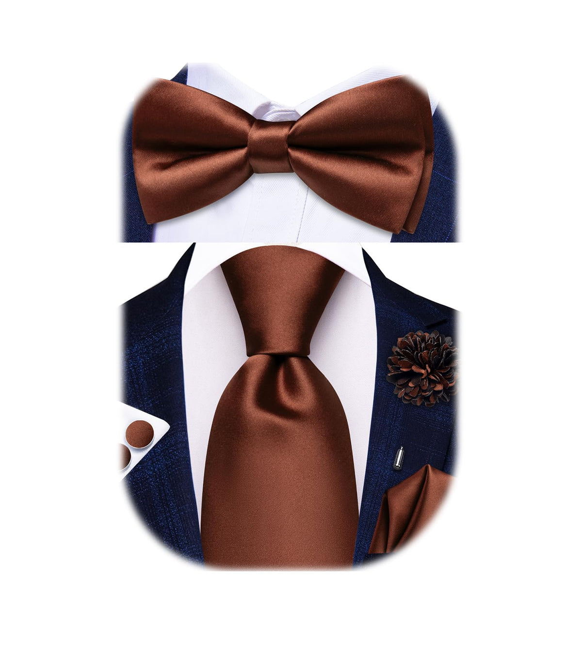 5Pcs Mens Solid Tie Satin Bowtie Lapel Pin Handkerchief Cufflink