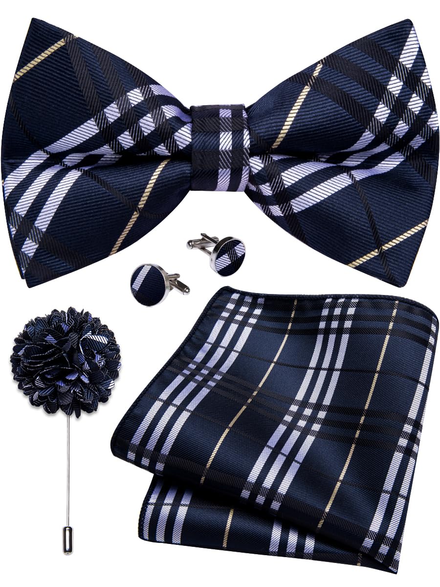 YourTies Silk Bow Ties for Men Pre-Tied Adjustable Paisley Bowtie Set