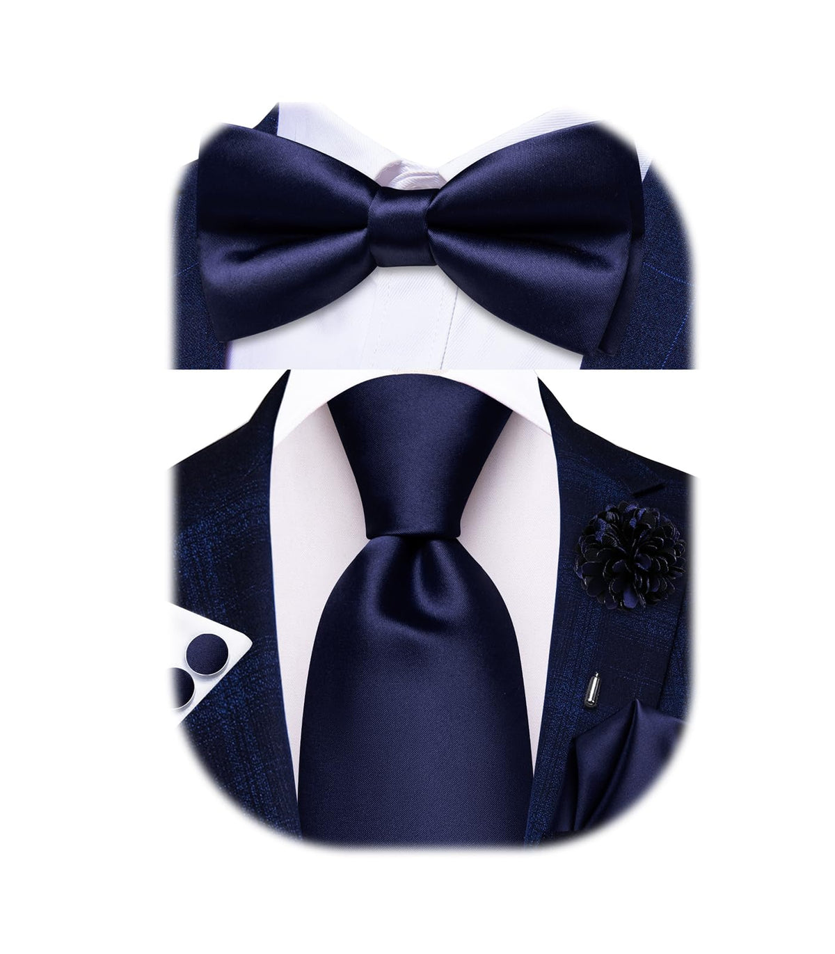 5Pcs Mens Solid Tie Satin Bowtie Lapel Pin Handkerchief Cufflink