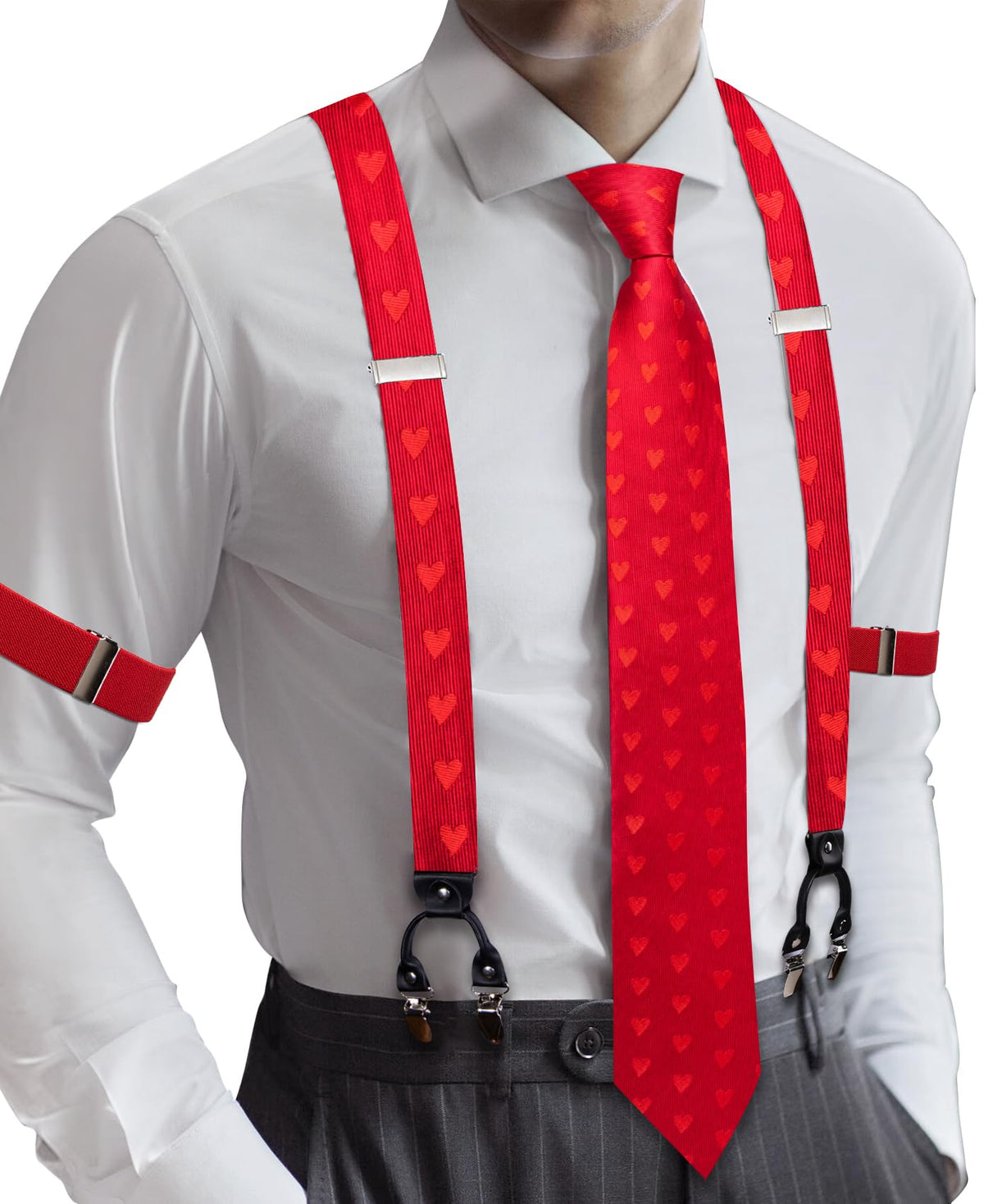 YOHOWA Suspenders for Men Tie Bowtie Set Adjustable Brace Handkerchief Cufflinks Strong Clip Elastic Band Wedding Party