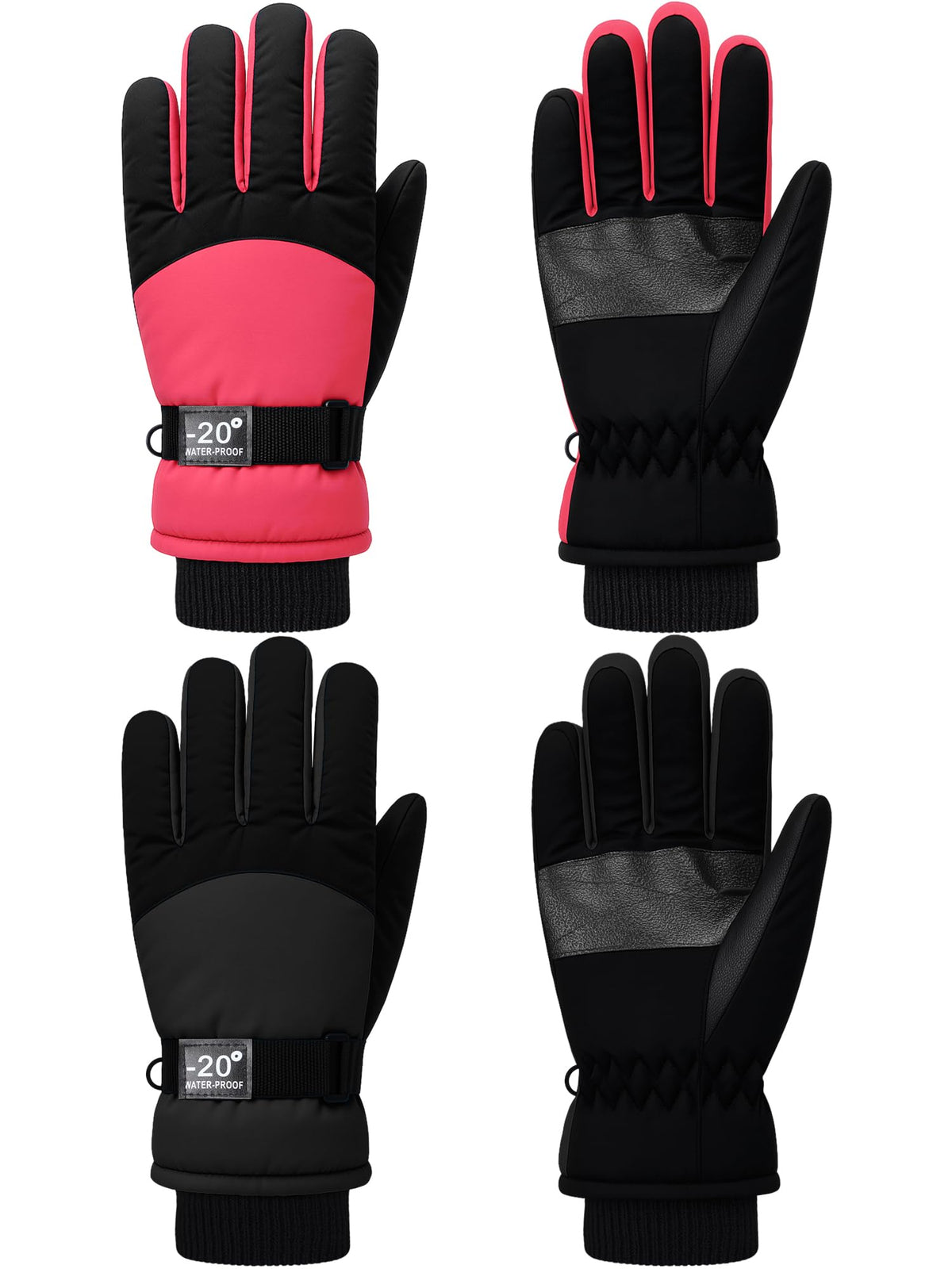 SATINIOR 2 Pair Kids Waterproof Winter Gloves